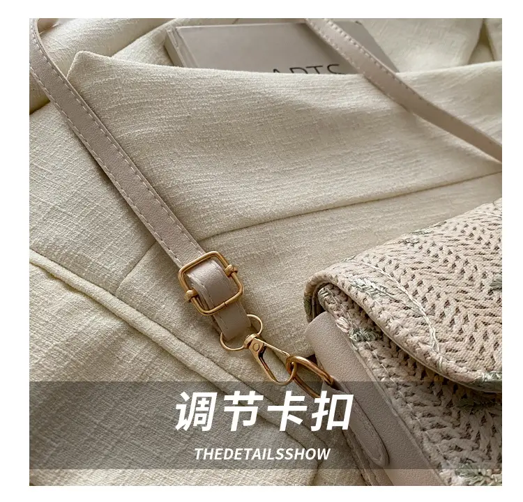 Women Woven Crossbody Bag Summer Beige Lace Flower — feature 5