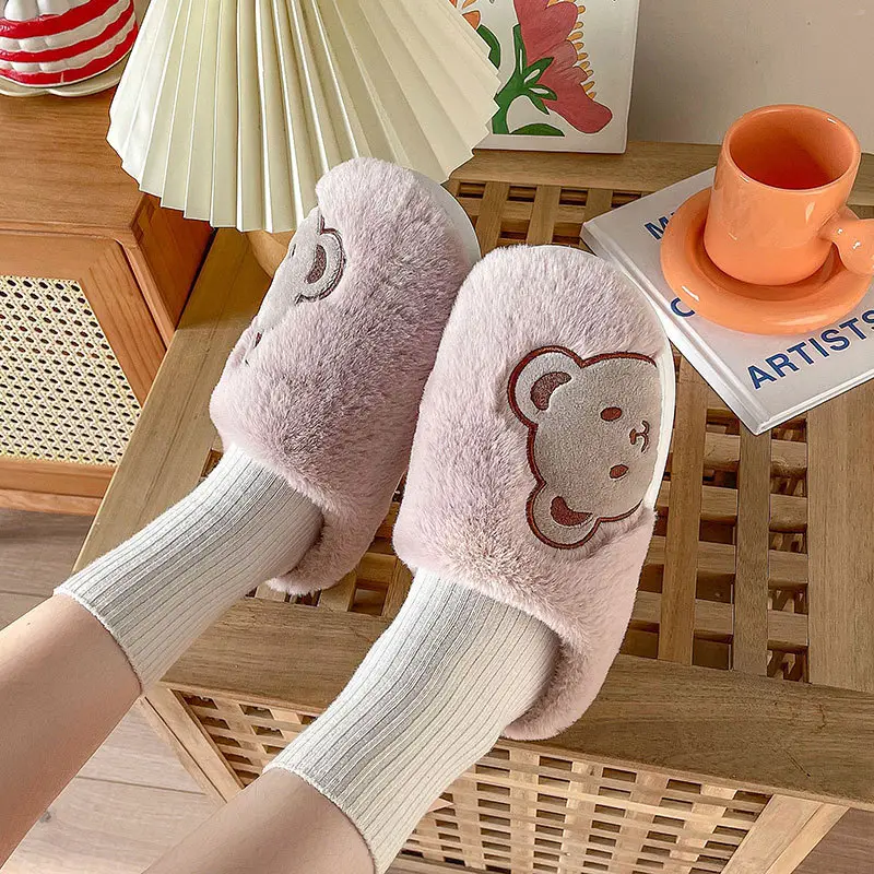 Cotton Slippers for Women, Winter Home Use, Spring and Autumn Indoor Non-Slip Home Warm Slippers, Winter Plush Furry Cartoon Cute for Men