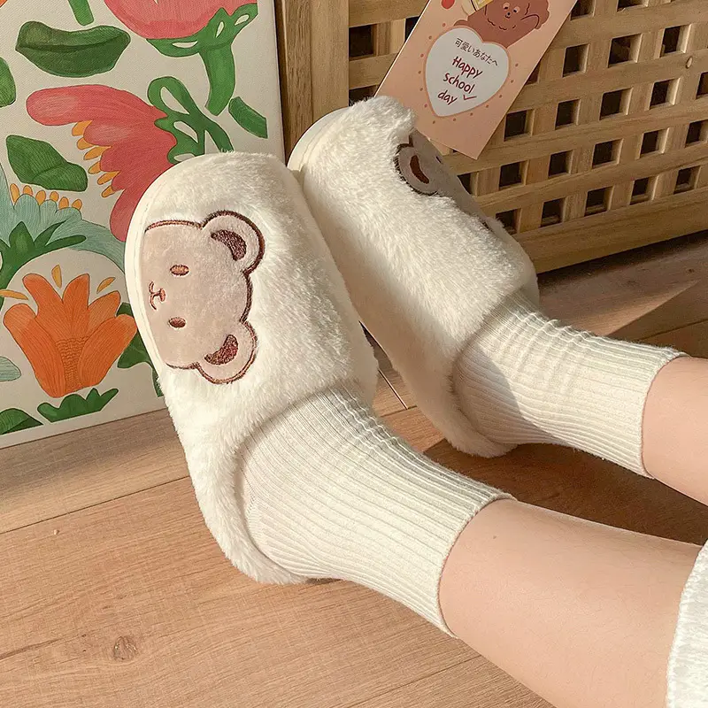 Cotton Slippers for Women, Winter Home Use, Spring and Autumn Indoor Non-Slip Home Warm Slippers, Winter Plush Furry Cartoon Cute for Men