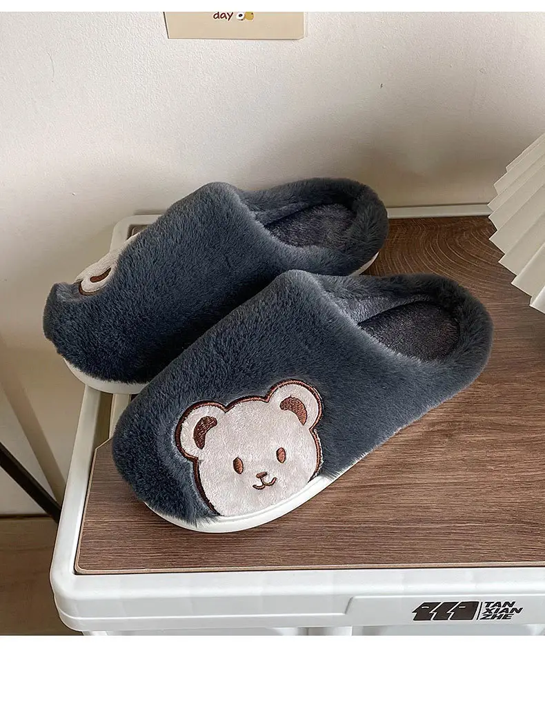 Cotton Slippers for Women, Winter Home Use, Spring and Autumn Indoor Non-Slip Home Warm Slippers, Winter Plush Furry Cartoon Cute for Men
