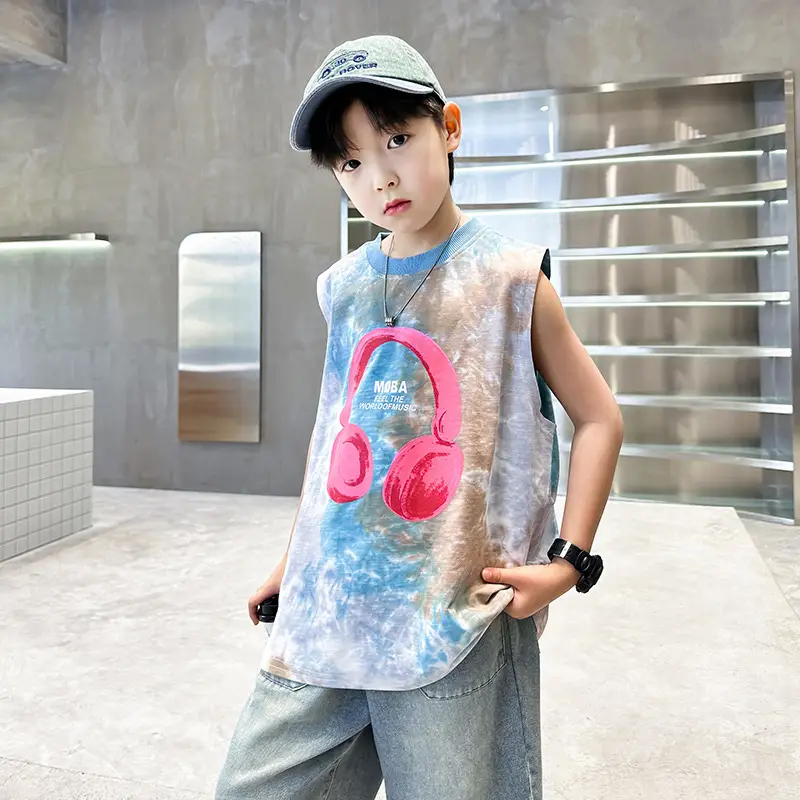 Trendy Boys' Tie-Dye Sleeveless T-Shirt Summer 2025