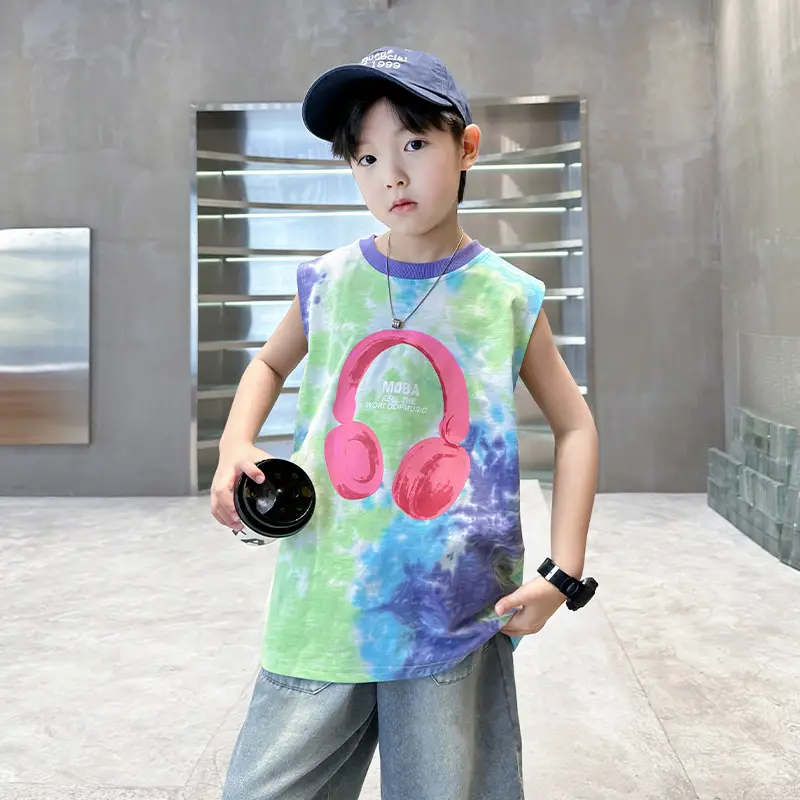 Trendy Boys' Tie-Dye Sleeveless T-Shirt Summer 2025