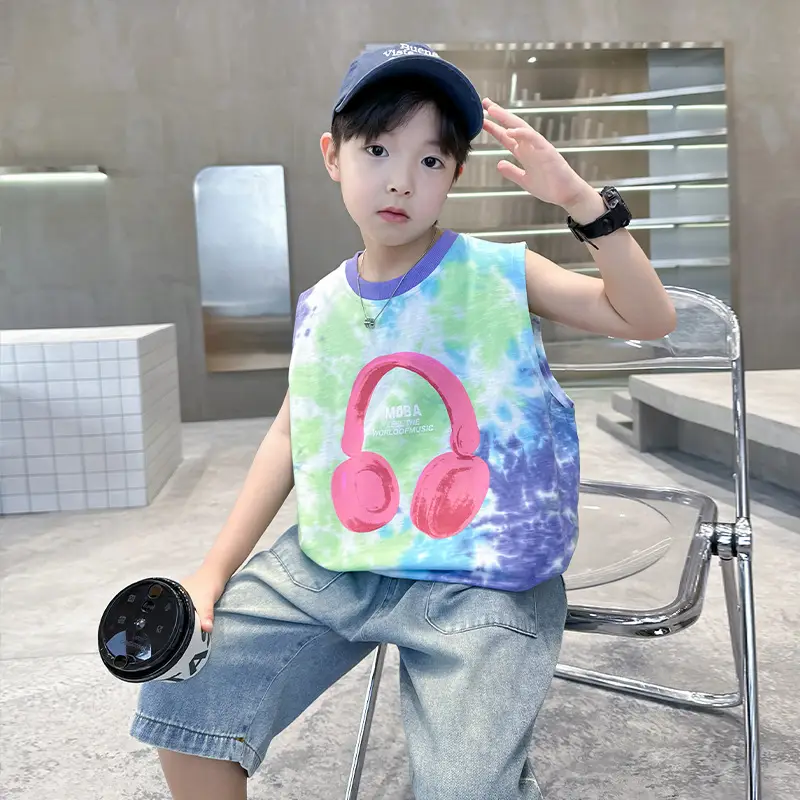 Trendy Boys' Tie-Dye Sleeveless T-Shirt Summer 2025