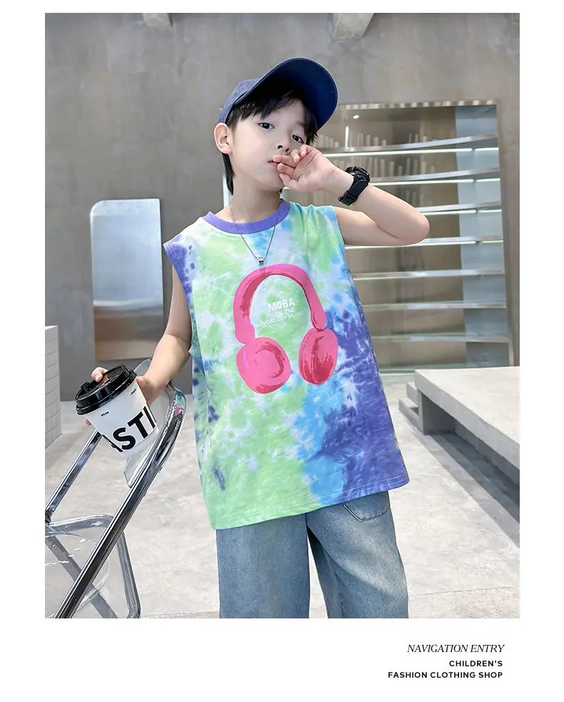 Trendy Boys' Tie-Dye Sleeveless T-Shirt Summer 2025 — feature 14