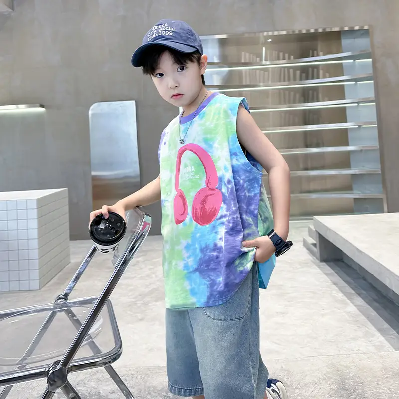Trendy Boys' Tie-Dye Sleeveless T-Shirt Summer 2025