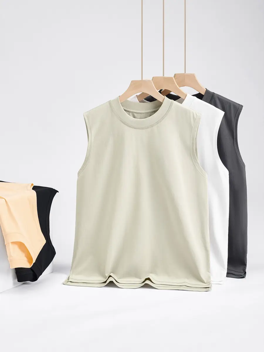 Men Sleeveless Ice T-Shirt 230g Summer Beige