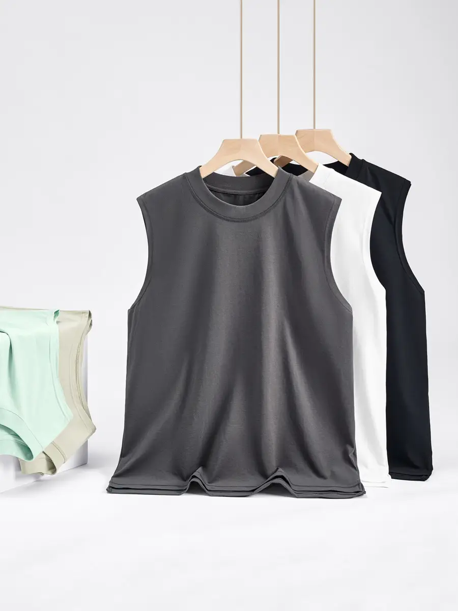 Men Sleeveless Ice T-Shirt 230g Summer Beige