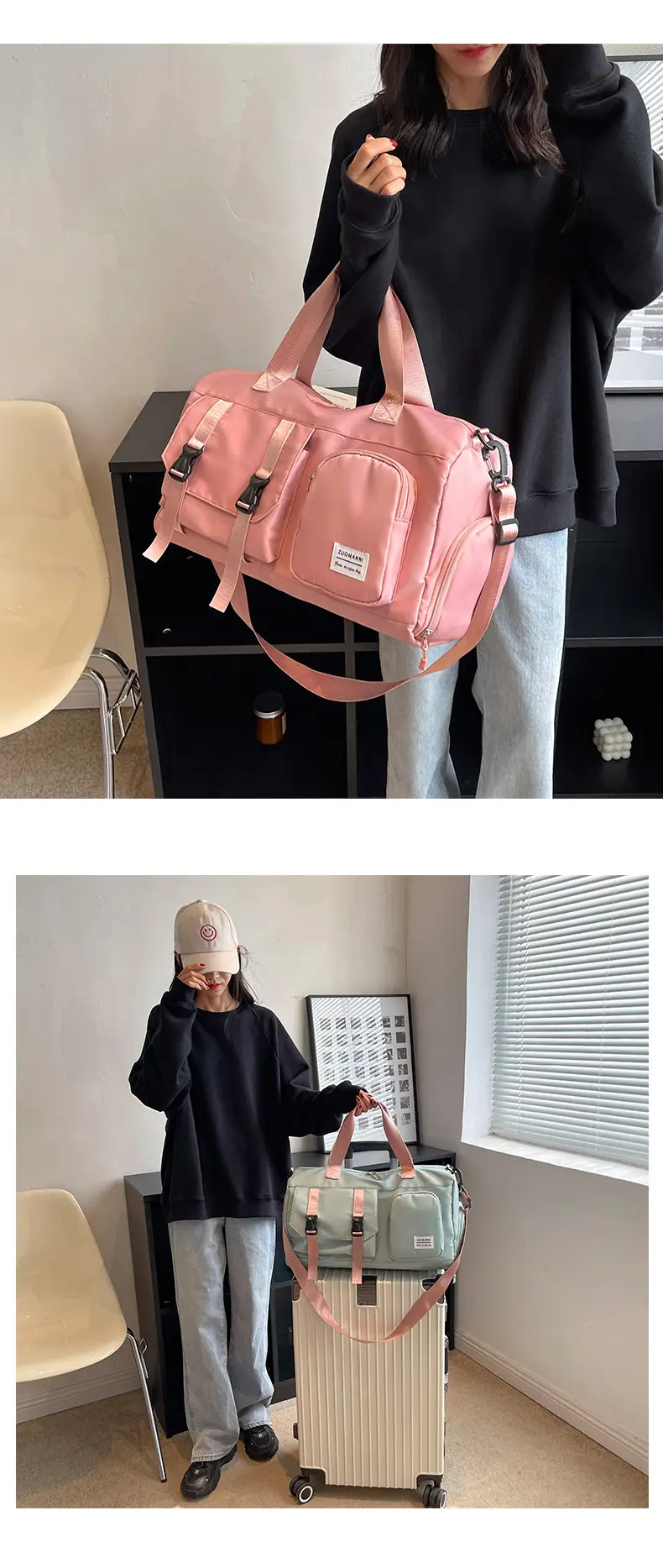 Women's Pink Dry Wet Separate Travel Bag Shoulder Crossbody — feature 37