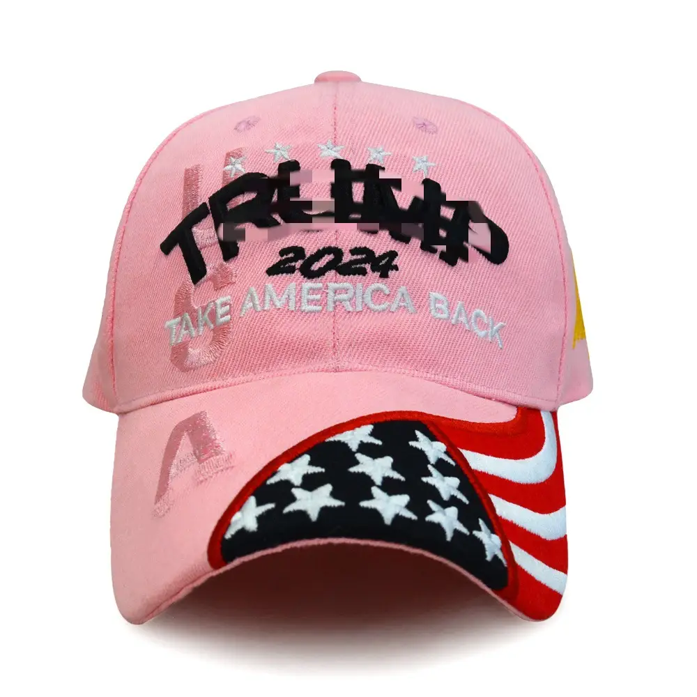 Pink 2024 Embroidered Baseball Cap with USA Flag Design
