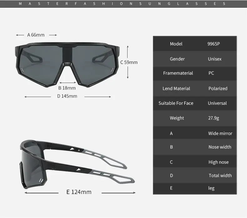 Cross-border sports cycling sunglasses large frame black polarized — feature 54
