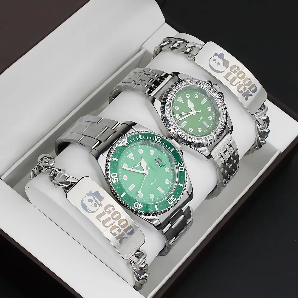 Couple Green Quartz Bracelet Watch Set for Men & Women - Image 7