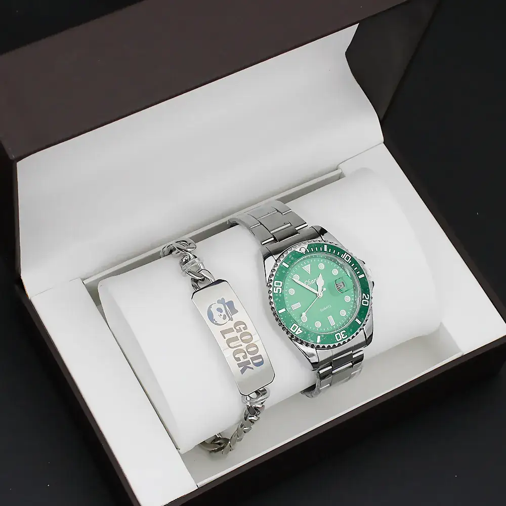 Couple Green Quartz Bracelet Watch Set for Men & Women - Image 2