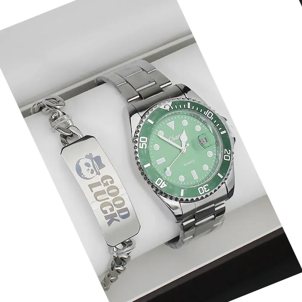 Couple Green Quartz Bracelet Watch Set for Men & Women - Image 4