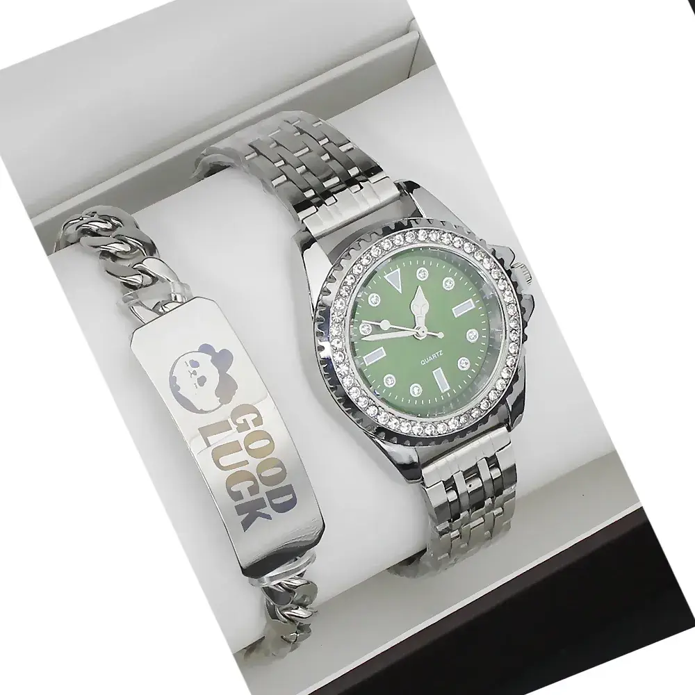 Couple Green Quartz Bracelet Watch Set for Men & Women - Image 5