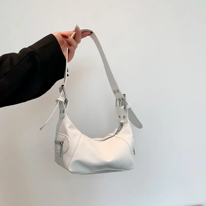 Silver Leather Shoulder Bag for Women Spring Summer - Image 2