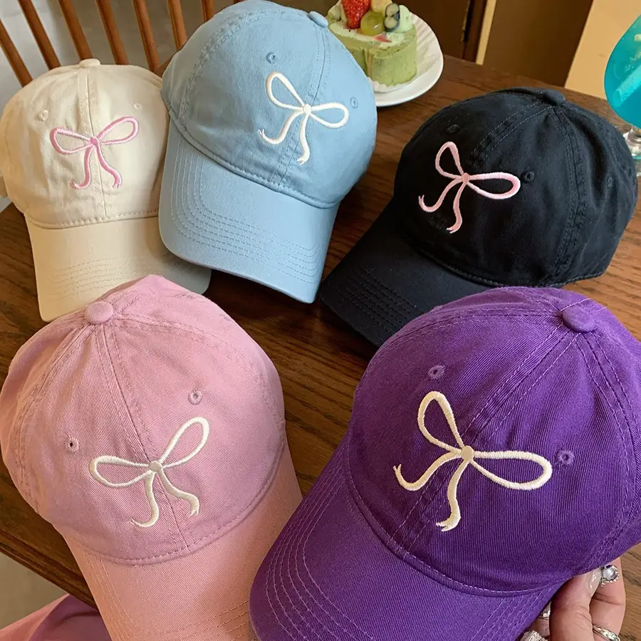 Bow Embroidered Pink Baseball Cap for Women - Image 9