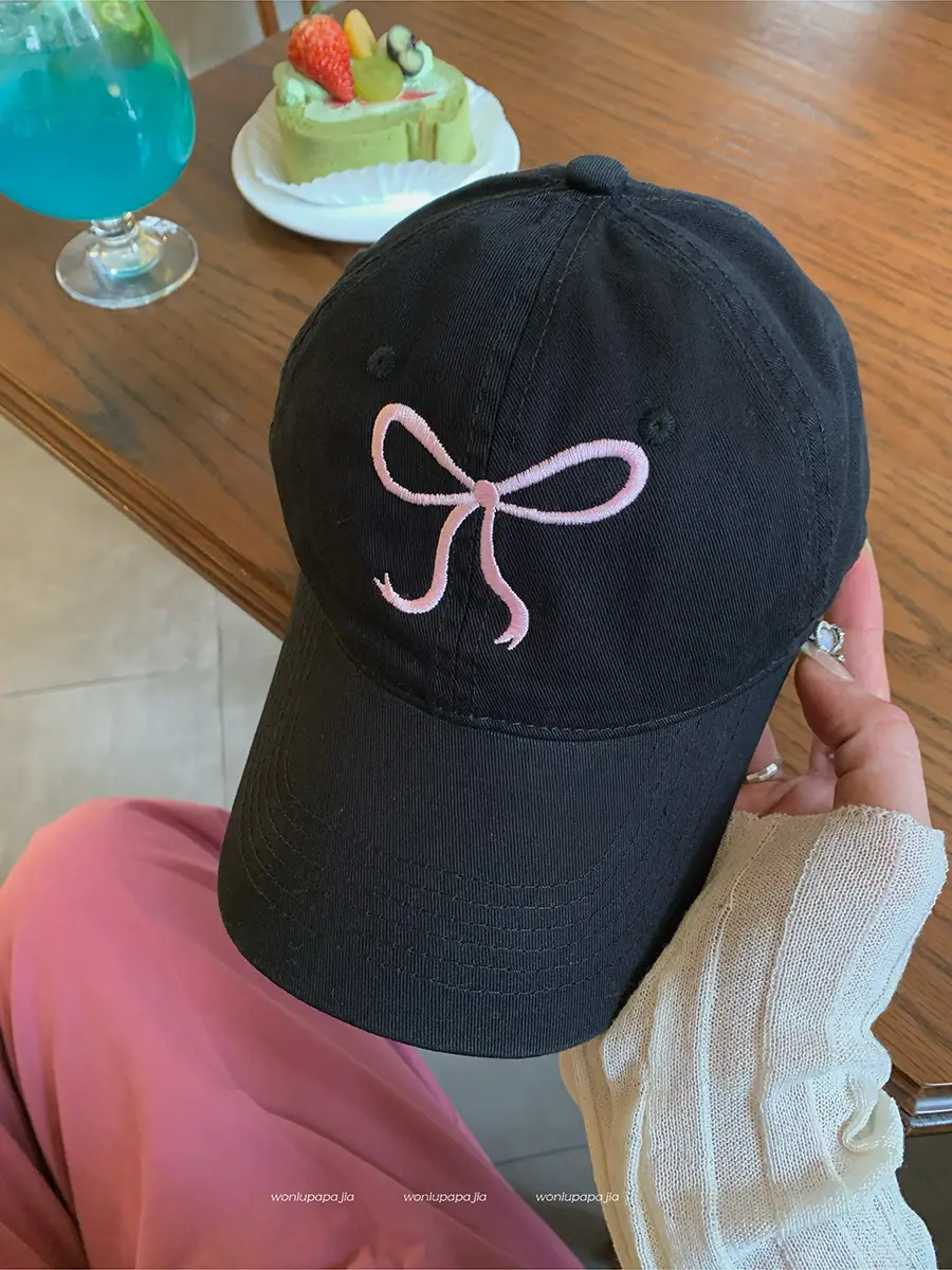 Bow Embroidered Pink Baseball Cap for Women - Image 4