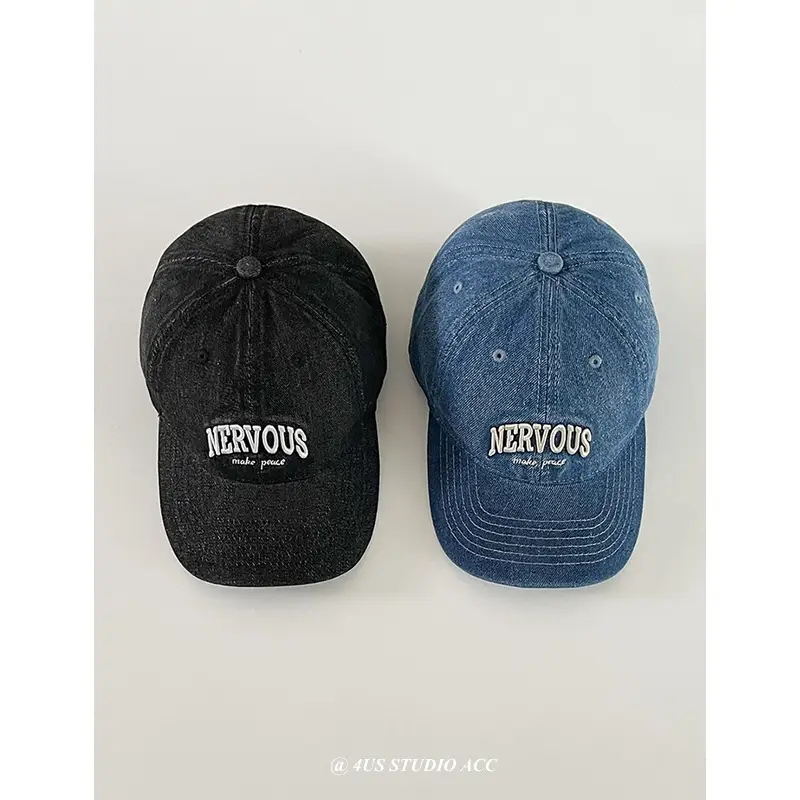 Women Washed Denim Peaked Cap Nerveous Blue Small - Image 5