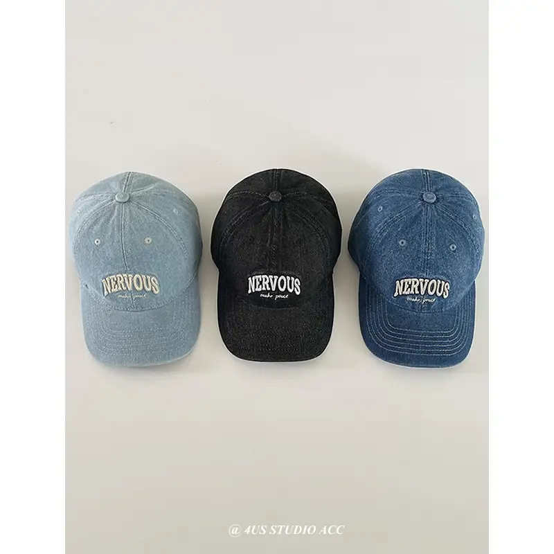 Women Washed Denim Peaked Cap Nerveous Blue Small - Image 6