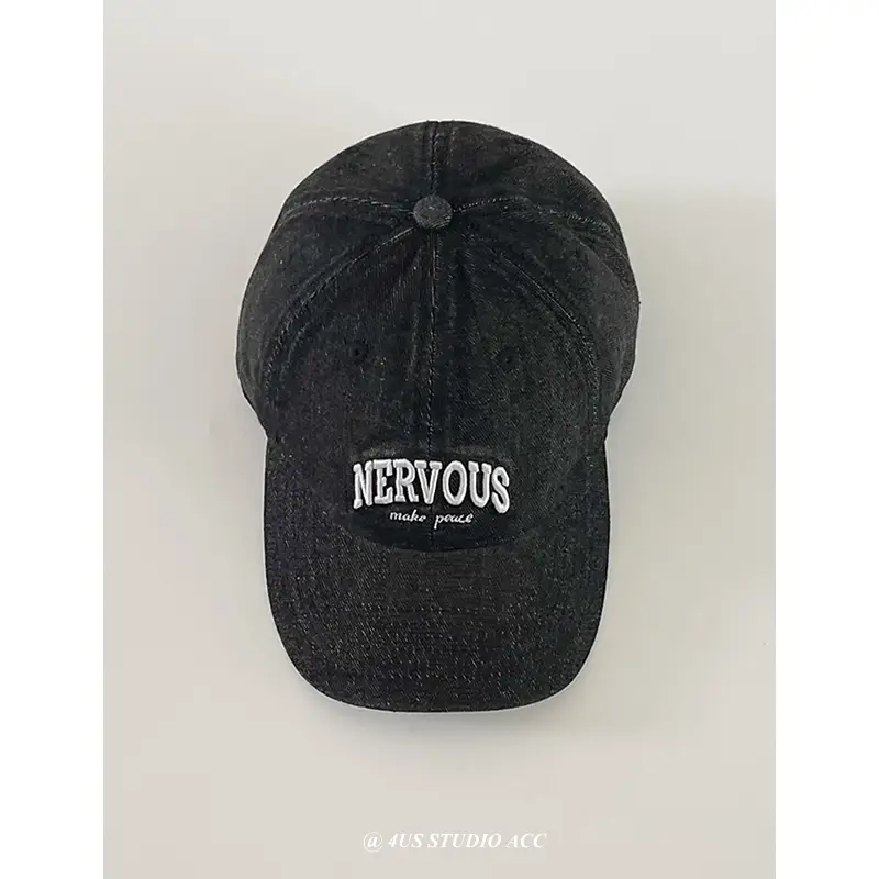 Women Washed Denim Peaked Cap Nerveous Blue Small - Image 2