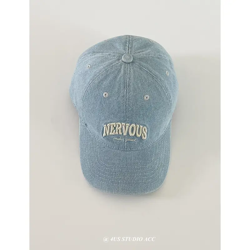 Women Washed Denim Peaked Cap Nerveous Blue Small - Image 3