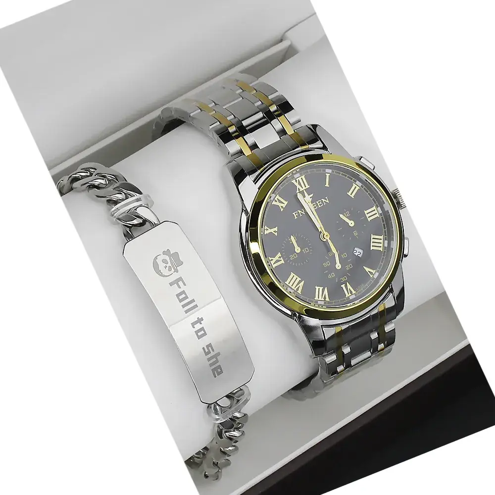 Couple Watch Set Gold White Quartz Bracelet Gift