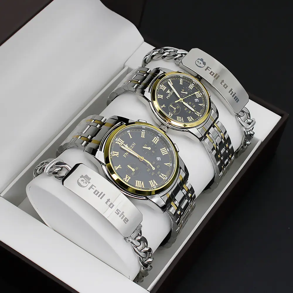 Couple Watch Set Gold White Quartz Bracelet Gift — feature 2