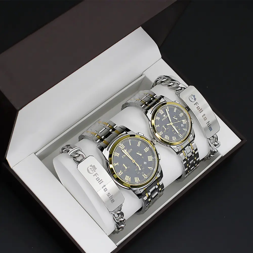 Couple Watch Set Gold White Quartz Bracelet Gift — feature 3