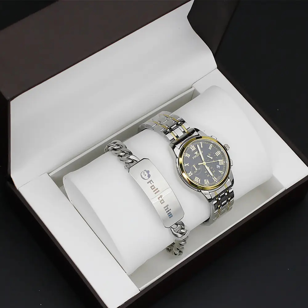 Couple Watch Set Gold White Quartz Bracelet Gift — feature 5