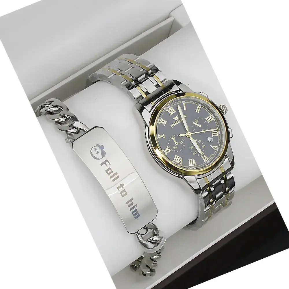 Couple Watch Set Gold White Quartz Bracelet Gift