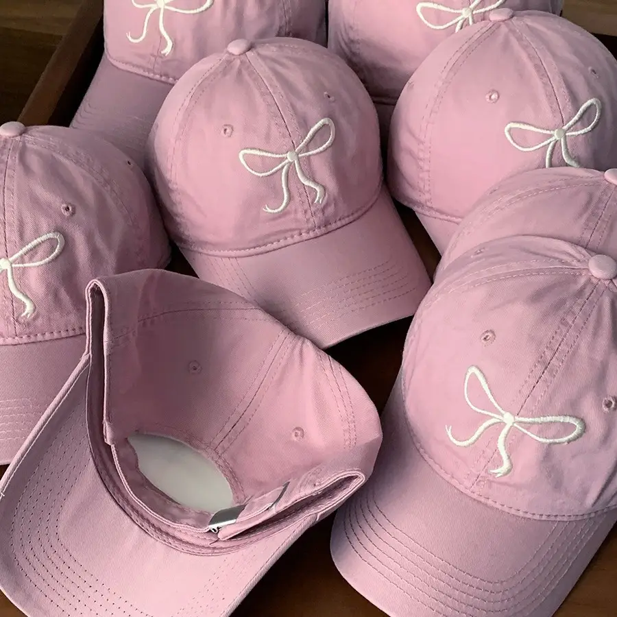 Pink Bow Embroidered Baseball Caps for Women 2024 - Image 9