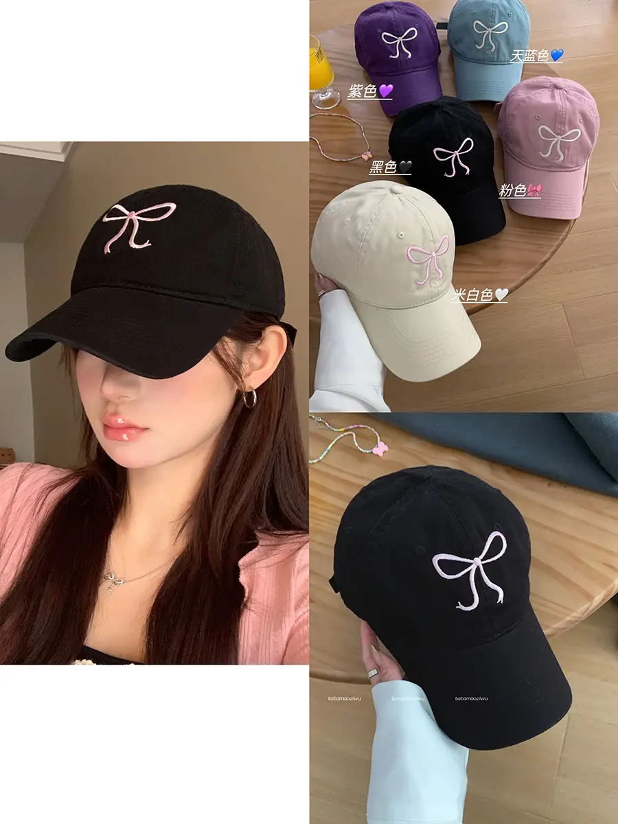 Pink Bow Embroidered Baseball Caps for Women 2024 - Image 2
