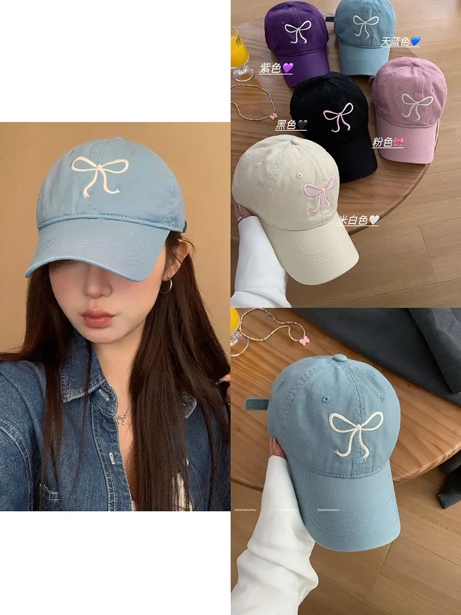 Pink Bow Embroidered Baseball Caps for Women 2024 - Image 3