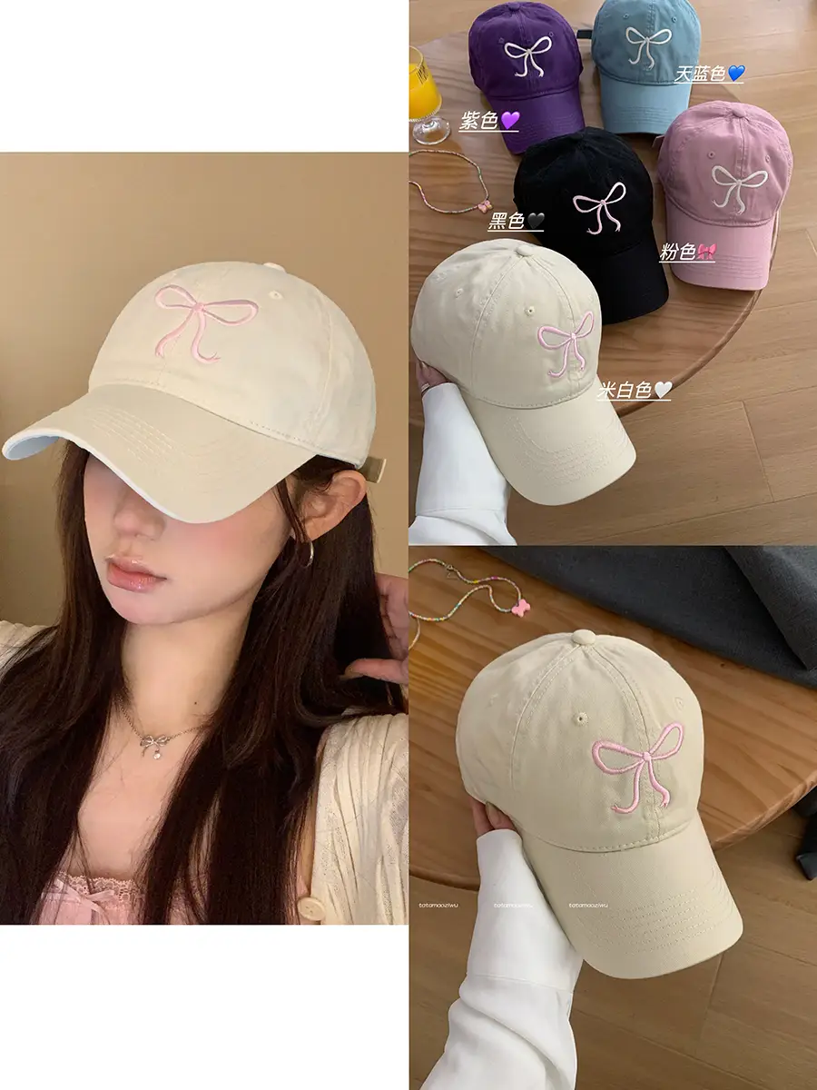 Pink Bow Embroidered Baseball Caps for Women 2024 - Image 4