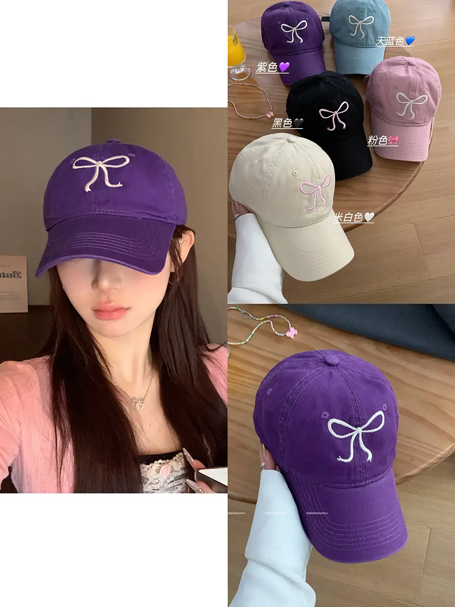 Pink Bow Embroidered Baseball Caps for Women 2024 - Image 5