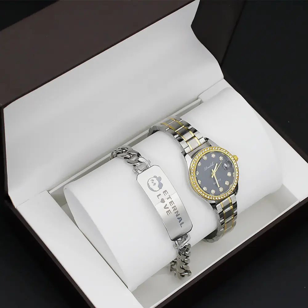 Elevate Your Couple's Watch Set with Gold & Silver Steel Band Quartz Watch — feature 10