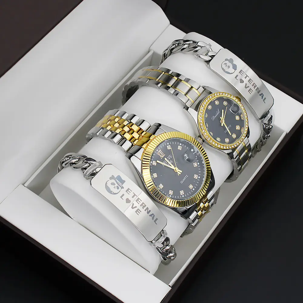 Elevate Your Couple's Watch Set with Gold & Silver Steel Band Quartz Watch — feature 7