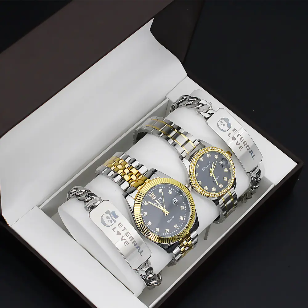 Elevate Your Couple's Watch Set with Gold & Silver Steel Band Quartz Watch — feature 8