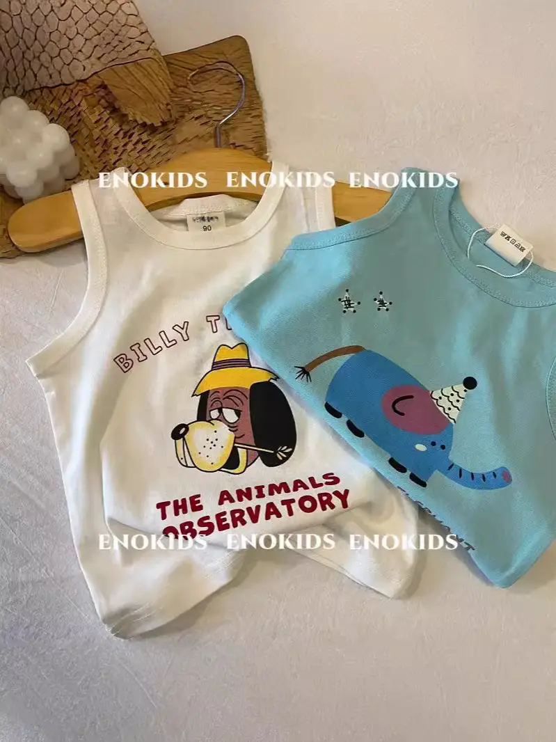 Children Cotton Cartoon Vest Blue Medium Summer Boys Korean Style - Image 5