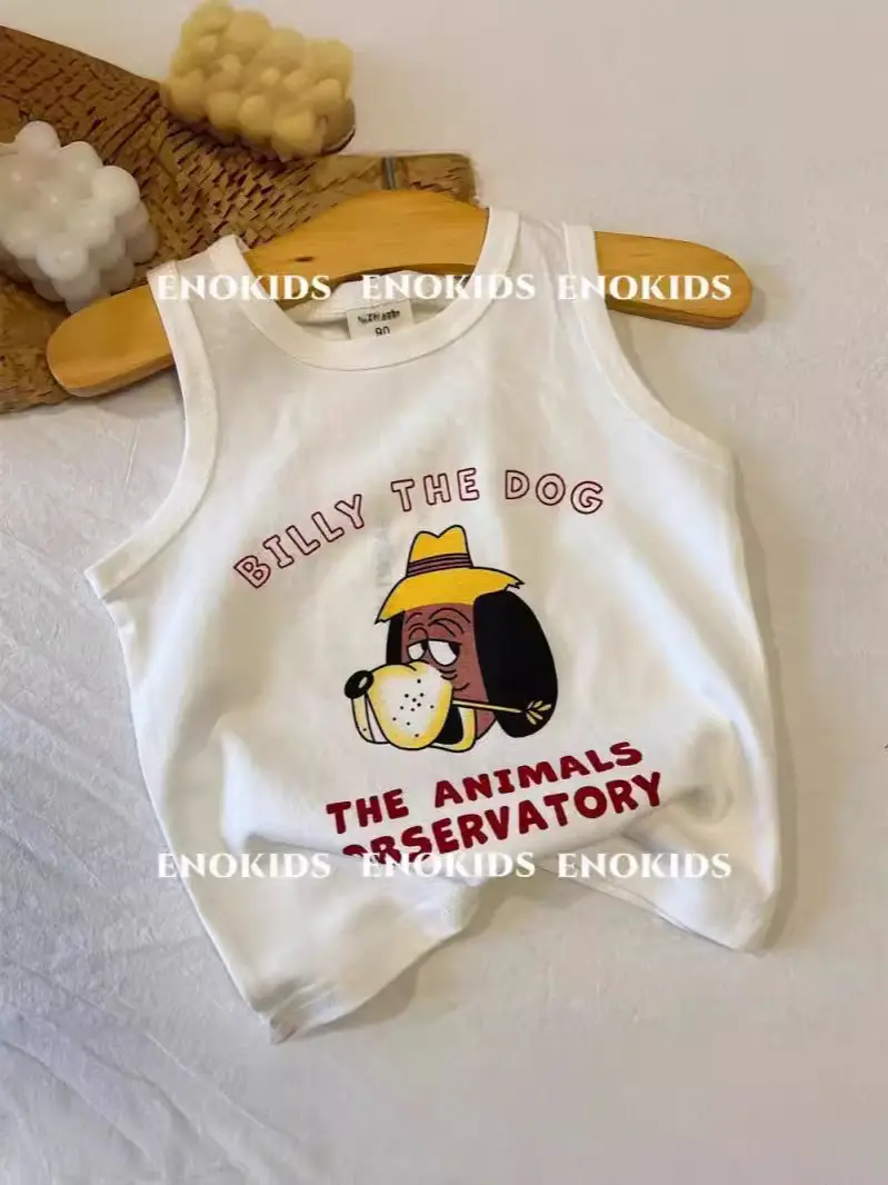 Children Cotton Cartoon Vest Blue Medium Summer Boys Korean Style - Image 6