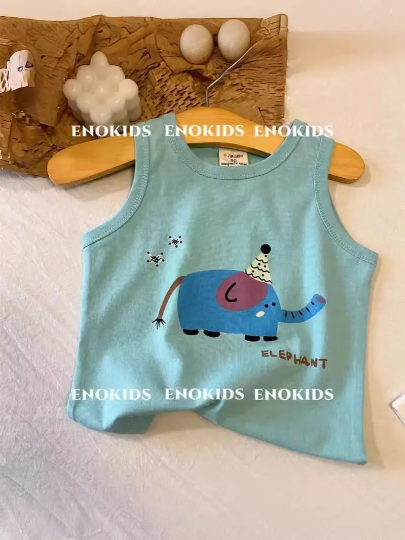 Children Cotton Cartoon Vest Blue Medium Summer Boys Korean Style - Image 7