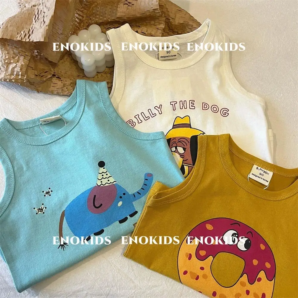 Children Cotton Cartoon Vest Blue Medium Summer Boys Korean Style — feature 3
