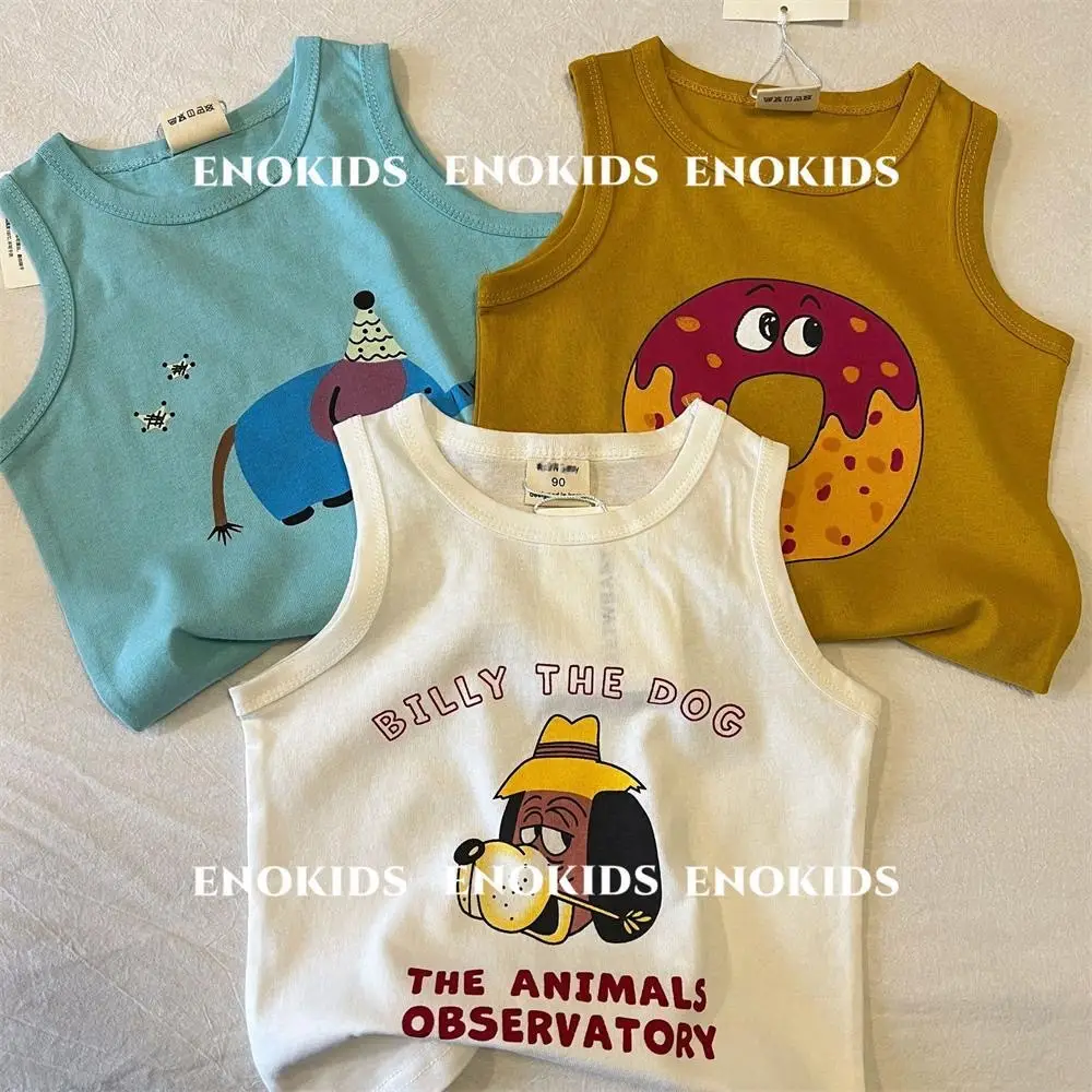 Children Cotton Cartoon Vest Blue Medium Summer Boys Korean Style — feature 5