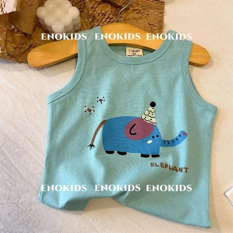 Children Cotton Cartoon Vest Blue Medium Summer Boys Korean Style - Image 3