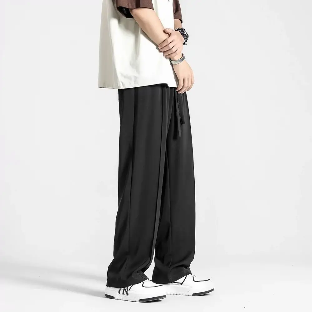 Men Gray Ice Silk Wide Leg Pants Summer - Image 2