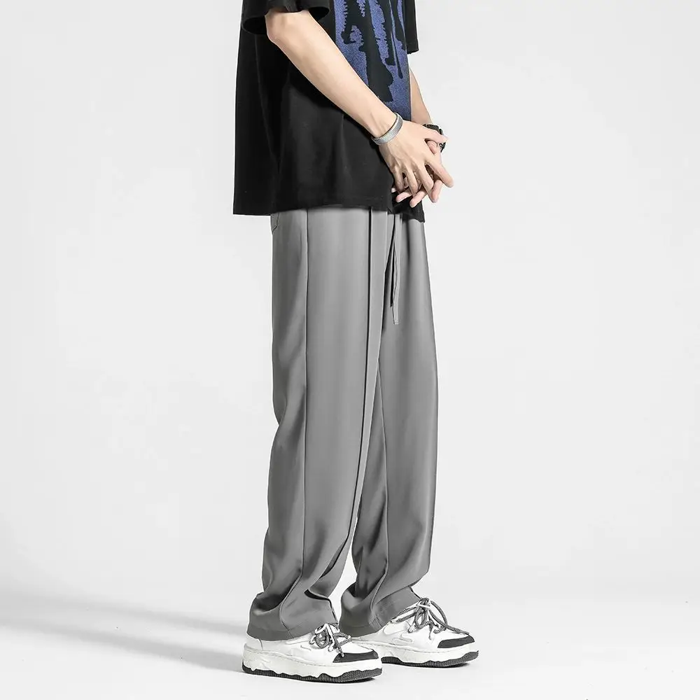Men Gray Ice Silk Wide Leg Pants Summer - Image 3