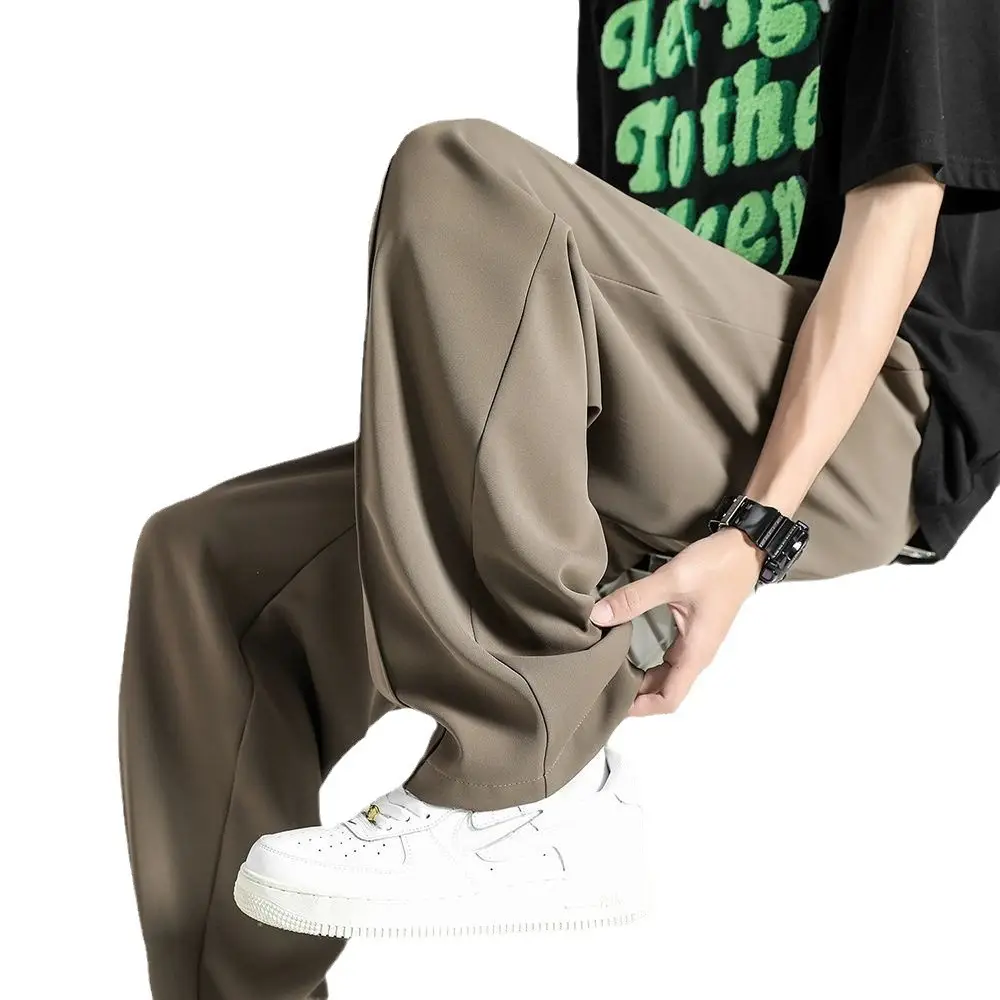 Men Gray Ice Silk Wide Leg Pants Summer - Image 5