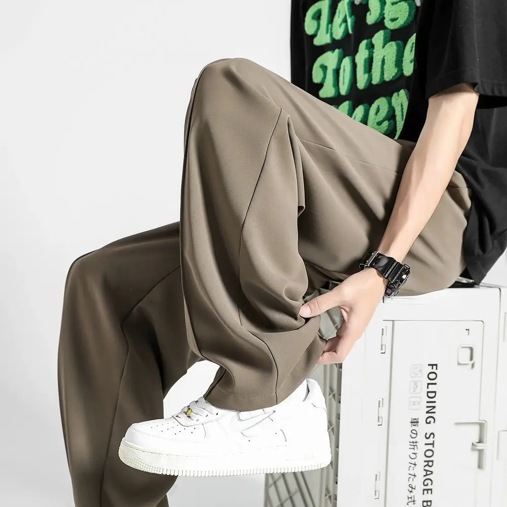 Men Gray Ice Silk Wide Leg Pants Summer — feature 1