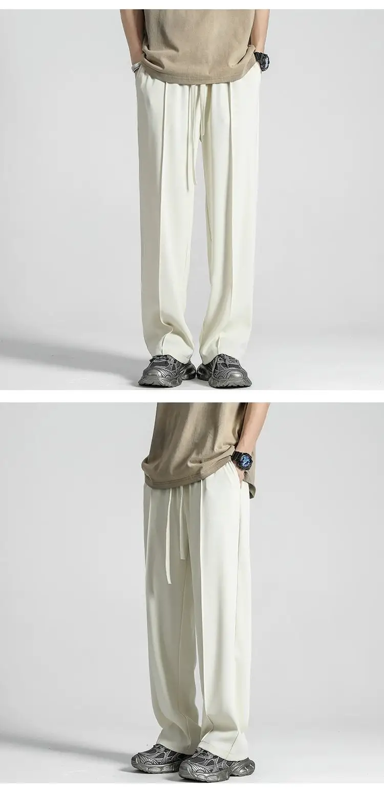 Men Gray Ice Silk Wide Leg Pants Summer — feature 10
