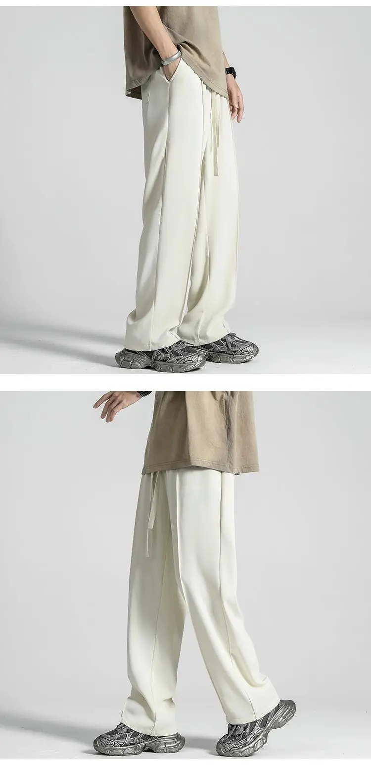 Men Gray Ice Silk Wide Leg Pants Summer — feature 11